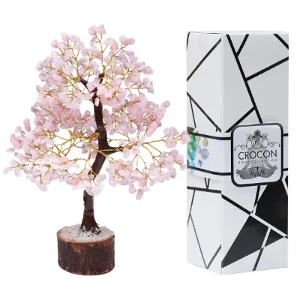 Crocon Rose Quartz Gemstone Feng Shui Money Tree | Feng Shui Bonsai | Mystical | Chakra Balancing | Reiki Crystal Healing | Ornament Figurine | Good Luck | Spiritual | Decor Size: 10-12 Inch