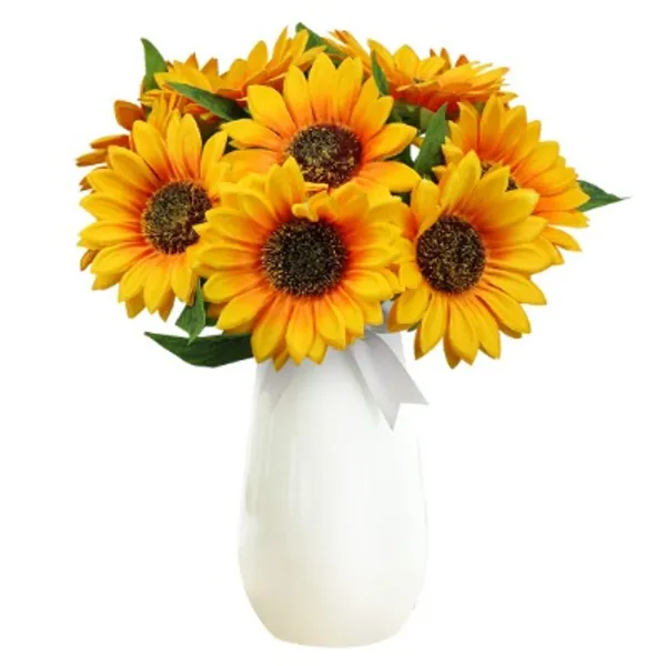 Olrla 10pcs Artificial Sunflowers, Single Stem Silk Fake Sunflower Realistic for Flowers Arrangement Wedding Bouquet Table Centerpieces Home Garden Party Decoration