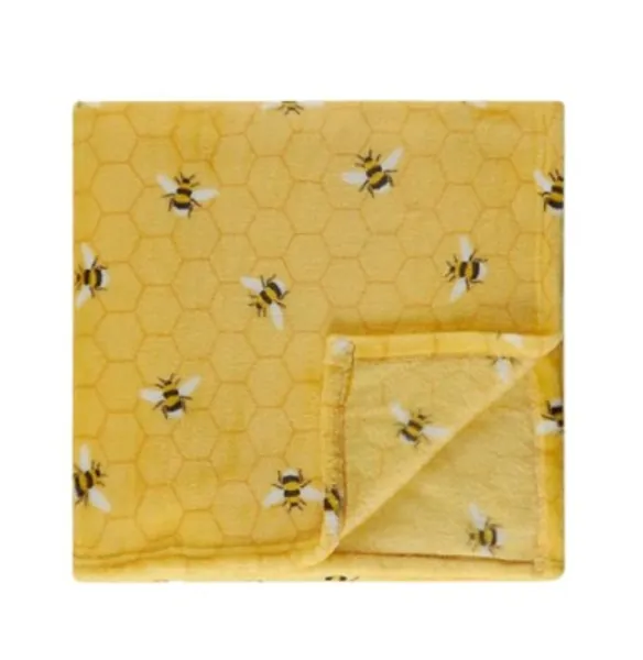 Yellow Bee Pattern Soft Fleece Throw Bed Blanket Home Decor New H120 cm X W150cm