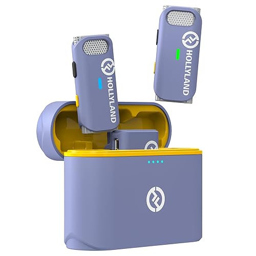 Hollyland Lark M1 Wireless Lavalier Microphone with Noise Cancellation, 656ft Transmission,8H Battery Life, Compact Wireless Lapel Mic for DSLR Cameras/iPhone/Android/Live Streaming- Light Purple - 2TX+1RX - Light Purple