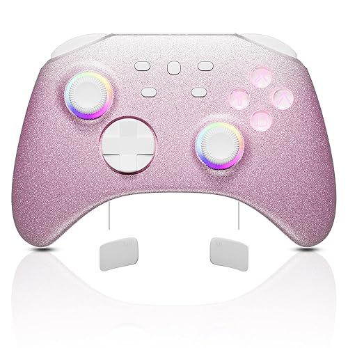 Mytrix Wireless Switch Controller fo Switch, Windows PC iOS Android Steam/Steam Deck, 7 Color RGB Lighting Pro Controller with Turbo, Motion, Vibration, Wake-Up, Headphone Jack (Gradient Pink) - Gradient Pink
