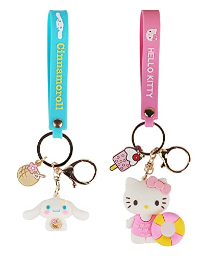 PaPiJoJo Cute Keychain Kawaii Anime Keychain, Hello Kitty, My Melody,Kuromi,Keroppi, Badtz-Maru, Cinnamoroll, Pompompurin