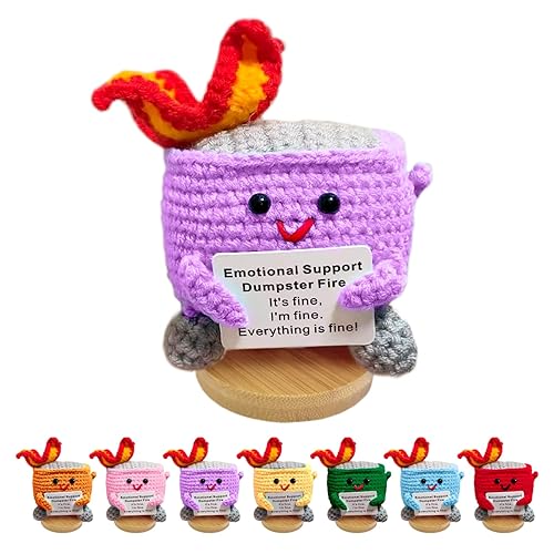 Handmade Crochet Dumpster Fire Doll, Christmas Dumpster Fire Knitting Toy Ornaments with Positive Card, Emotional Support Gift Desk Decor (Purple) - Purple