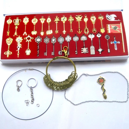 New Fairy Tail 30pcs of keys set Lucy heart keychain Necklace Pendant Cosplay