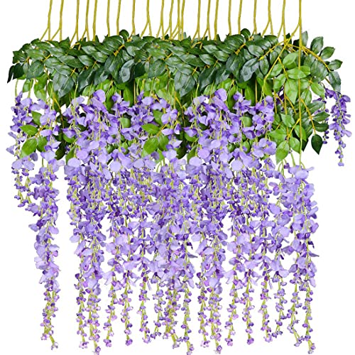 Artiflr 8pcs Artificial Flowers Wisteria Vine Ratta Hanging Flower Decor (Purple) - 8PCS Flower Purple