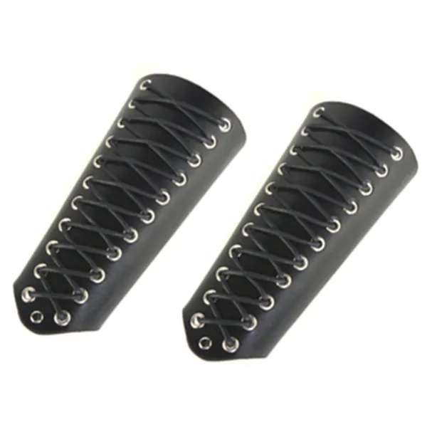 HZMAN 2 Pack Unisex Faux Back Leather Gauntlet Wristband Wide Bracer Arm Armor Cuff