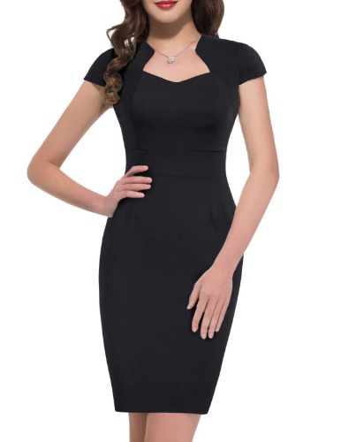 GRACE KARIN Women's 50s Vintage Pencil Dress Cap Sleeve Wiggle Dress CL7597 - Large Black