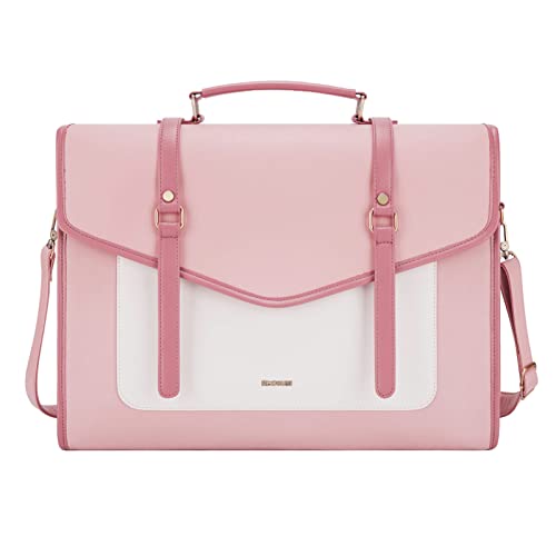 ECOSUSI Laptop Bag for Women 15.6 inch PU Leather Briefcase Large Computer Satchel Bag Professional Work Messenger Bag - Pink