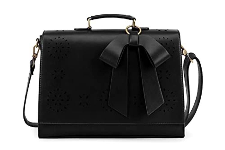 ECOSUSI Women's Briefcase Vegan Leather Laptop Bag for Work Shoulder Computer Satchel Bag with Detachable Bow - 14 inch - Black