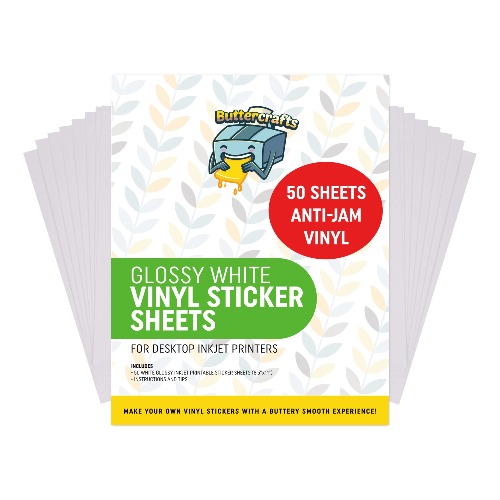 Printable Vinyl - Sticker Paper for Inkjet Printer (50 Sheets, 8.5" x 11", Anti Jam) - Glossy Printable Sticker Paper - Inkjet Printable Waterproof Sticker Paper - Make Labels and Decal - 50 Sheets (Originals - All Other Printers)