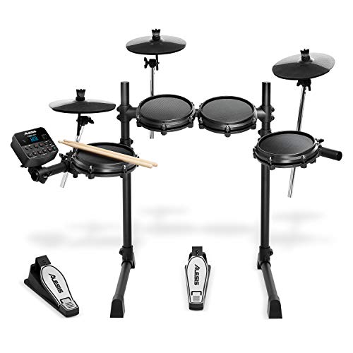 Alesis Turbo Mesh Kit – Electric Drum Set With 100+ Sounds, Quiet Mesh Drum Pads, Drum Sticks, Connection Cables, Drum Lessons - Drums Only