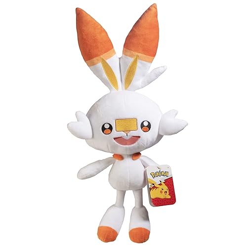 Pokemon 12" Large Scorbunny Plush - Sword and Shield Starter Figure - Officially Licensed - Authentic Soft 12-inch Bunny Stuffed Animal Toy - Christmas Stocking Stuffer Gift for Kids, Boys, Girls - 2+