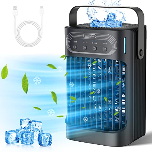 VICELEC Portable Air Conditioners Cooling Fan, Upgraded Evaporative Mini Air Conditioner Portable with 3 Cool Mist & Speeds, 7 Night Light & 2-8H Timer, Personal Air Cooler for Bedroom Office Camping