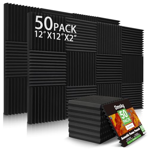 50 Pack Acoustic Foam Panels,2"X 12" X 12"Sound Proof Foam Panels-High Density Sound Absorbing Panels,Fire Resistant Soundproof Wedges Panels for Studio Recording & Office & Home - 50p-2 - Black-foam-50p