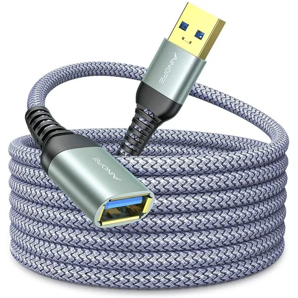 USB Extension Cable 10FT Type A Male to Female USB 3.0 Extender Cord AINOPE High Data Transfer Compatible with Webcam ,GamePad, USB Keyboard, Flash Drive, Hard Drive, Printer - 10FT Grey