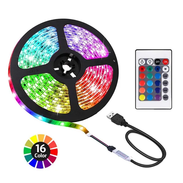 ACONDE 9.84 feet USB LED Strip Lights, DIY Indoor Decoration, TV Backlight, 24 Keys Remote - 3 Meters
