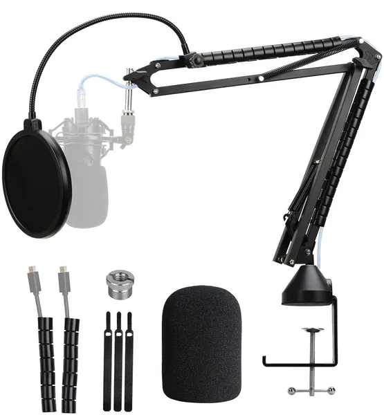AT2020 Mic Stand with Pop Filter - Professional Microphone Boom Arm Compatible with Audio-Technica AT2020 AT2020USB+ AT2035 by YOUSHARES - 