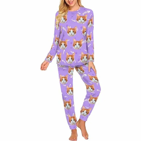 Artsadd Custom Face Pajamas Sets for Women, Personalized Sleepwear Nightwear XS-2XL - Color 01 - XX-Large