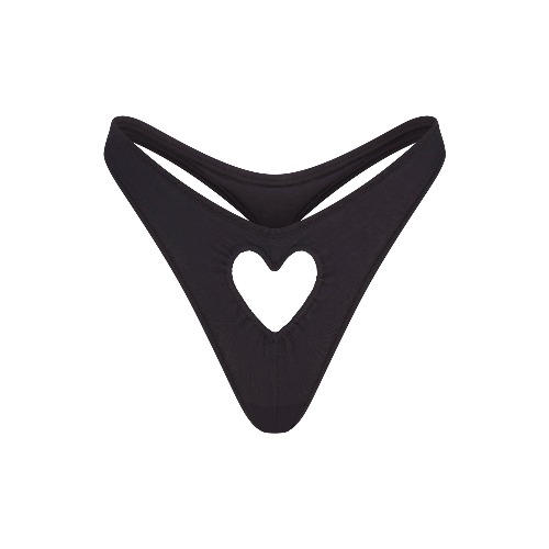 COTTON JERSEY HEART DIPPED THONG | SOOT | XXS
