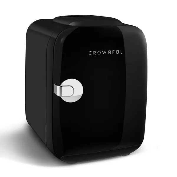 CROWNFUL Mini Fridge, 4 Liter/6 Can Portable Cooler and Warmer Personal Fridge for Skin Care, Cosmetics, Food, Great for Bedroom, Office, Car, Dorm, ETL Listed (Black)