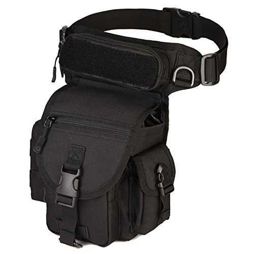 UNISTRENGH Tactical Drop Leg Bag Military Fanny Tool Thigh Pack MOLLE Panel Utility Pouch Cross Over Leg Rig Versipack - Black