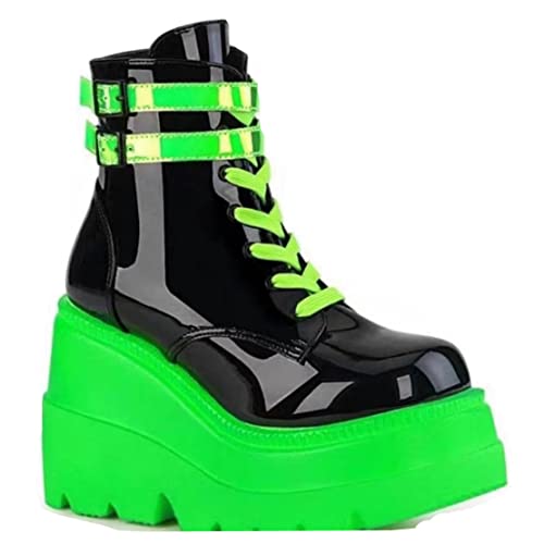 Ulalaza Women Mary Jane Dress Pumps Lolita Shoes Cute Platform Gothic Double Ankle Strap Round Toe Chunky Heel Uniform Pumps Shoes Perfect for School Party Business Work Dance Date Night Club - S6-green - 9.5