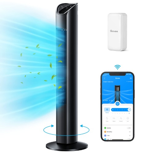 Govee Smart Tower Fan for Bedroom with Hygrometer Thermometer H5100, WiFi Oscillating Fan with Auto Mode, App Control, Room Fan with 8 Speeds 3 Modes, 24H Timer, Works with Alexa for Home Office