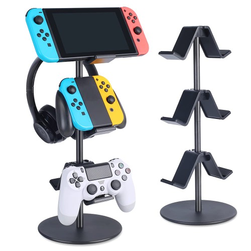 KELJUN Controller Stand 3 Tier,Headphone Holder, Multi Adjustable Game Controller Headset Hanger for All Universal Gaming PC Accessories, Xbox PS4 PS5 Nintendo Switch(Smart Black) - Smart Black