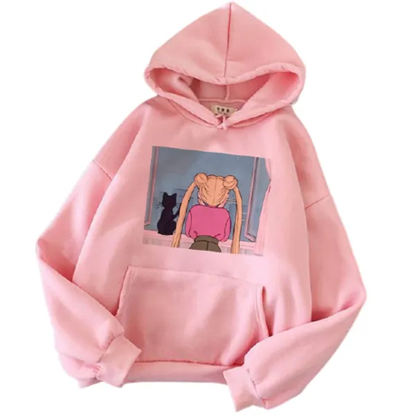 DealGood SailorMoon Hoodie - SailorMoon Sweatshirt - SailorMoon hoodies - SailorMoon Hoodie For Women Girl - Pink Blue X-Large