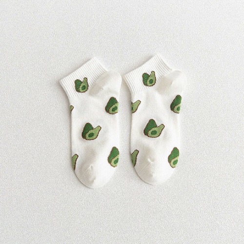 Avocado Patterned Short Ankle Socks (Adult Medium) - White / Adult Medium / Unisex