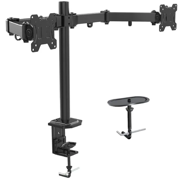 HUANUO Dual Monitor Stand for 13-27 Inch Screens, Dual Monitor Arm Height Adjustable with 2 Installation Options, Dual Monitor Mount fit 75 100 VESA mount with Tilt Swivel Rotate, Double Monitor Stand