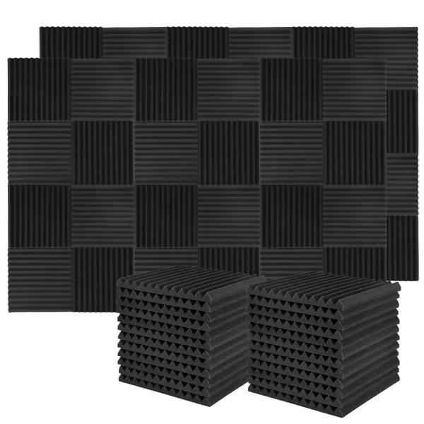 Donner 50-Pack Acoustic Foam Panels Tiles Wedge, Soundproofing Foam Noise Cancelling Foam for Studios, Recording Studios, Offices, Home Studios (1" x 12" x 12", 50-Pack)
