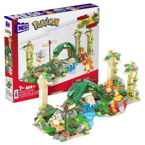 MEGA Pokémon Jungle Ruins building set, Cubone, Charmander and Omanyte figures, 464 compatible bricks and pieces connect with other worlds, toy gift set for boys and girls, ages 7 and up