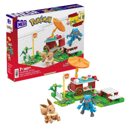​MEGA Pokémon Adventure Builder Picnic toy building set, Eevee and Lucario figures​​, 193 ​bricks and pieces, gift set for boys and girls, ages 7 and up