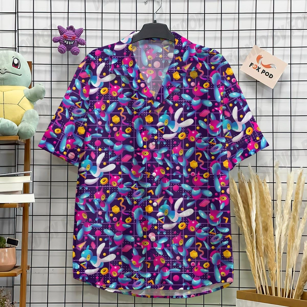 Porygon Z Hawaiian Shirt Button Up Shirt Porygon Birthday Shirt, Japanese Anime Hawaiian Shirt, Porygon Shirt Gift