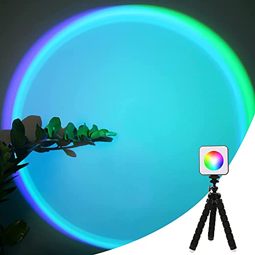 Sunset Projection Lamp, RGB Video Light, LED Camera Light 360° Full-Color2000mAh Rechargable, Magnet Adsorption, Night Light with Flexible Tripod Stand,Romantic Projector for Party Living Decor