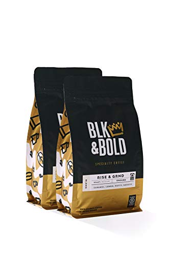 BLK & Bold Rise & GRND | Medium Roast | Direct Trade & Micro-Imported | B Corp | Black Owned Business | 100% Arabica | Ground Coffee | 12 oz Bag (2 Pack) - Rise and Grind Blend - 12.00 Ounce (Pack of 2)