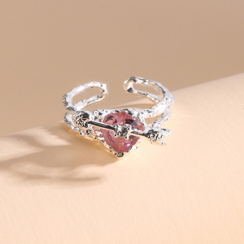 Rhinestone Heart Decor Cuff Ring