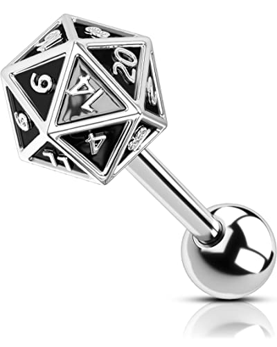 OUFER 16G Helix Earrings, Polyhedral Dice 316L Surgical Steel Tragus Stud Earrings, Cartilage Earrings, DND Ear Piercing Jewelry for Women - Black