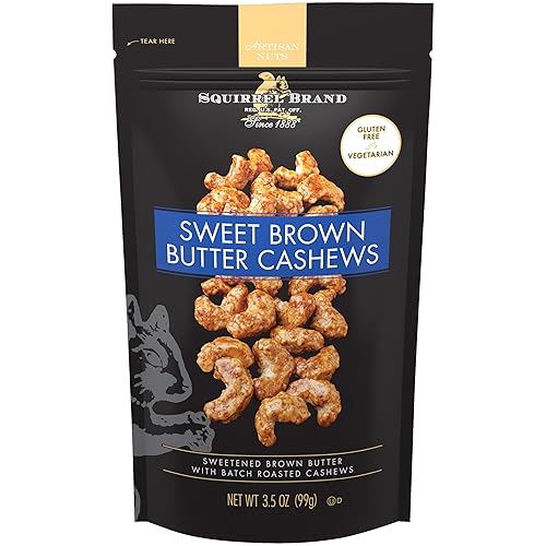 Squirrel Brand Sweet Brown Butter Cashews, 3.5 Ounces Resealable Bag, Gluten Free, Vegetarian - Sweet Brown Butter Cashews - 3.5 Ounce (Pack of 1)