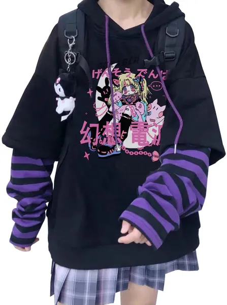 WINKEEY Sudadera con Capucha Mujer Kawaii Gótica Anime Manga Japonesa Cosplay Sudadera con Estampado Lindo Harajuku para Niñas