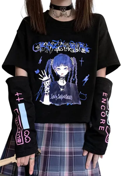 YINGKE Mujer Japonesa Kawaii Sudadera Anime Manga Gótica Y2K Harajuku Camiseta de Manga Larga para Niña