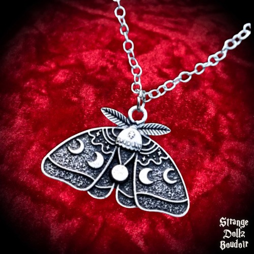 Lunar Moth necklace, Moonphase Celestial Witchy Gothic, Strange Dollz Boudoir