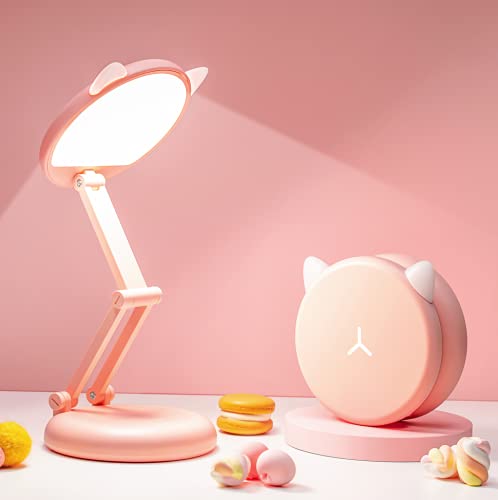 Cute Desk Lamp Foldable & Portable Lamp, Rechargeable Pink Desk Lamp Kawaii Room Decor, Dimmable Cute Desk Lamp Kawaii Lamp, Kawaii Accessories Kawaii Room Decor, Kawaii Cat Lamp Kids Desk Lamp Cute