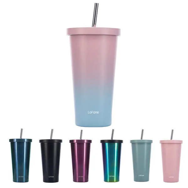 17OZ/500ml Stainless Steel Straw Cup (Pink Blue)
