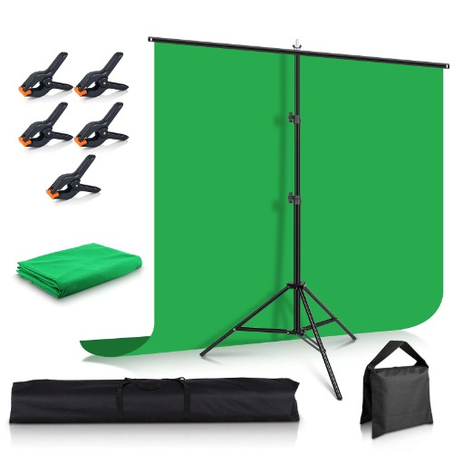 Greenscreen Hintergrund mit Ständer 1.5 x 2 m/5x6.5 ft, Foccalli Fotografie Hintergrund Ständer mit Chromakey Musselin-Hintergrund, 5 Backdrop-Clips und Sandsack für Streaming-Gaming-Fotoshooting - 5x6.5ft/150x200cm
