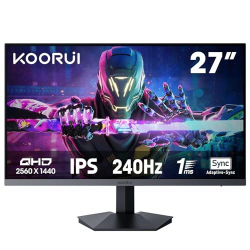 KOORUI 27 Inch Gaming Monitor - 240Hz QHD (2560x1440) Computer Monitor, AdaptiveSync, Fast IPS 1ms MPRT, DCI-P3 90%, HDR10 Monitor, Eyes Care,Tilt Adjustable, DisplayPort HDMI, VESA - 27E3QKS - 27" 240Hz/27E3QKS