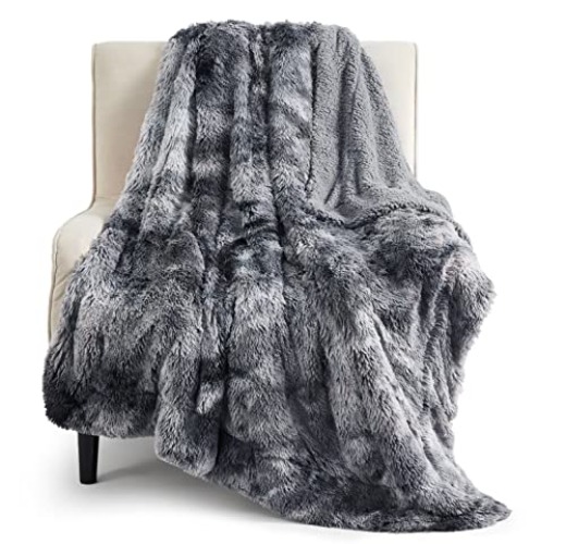 Bedsure Faux Fur Throw Blanket Tie Dye Grey