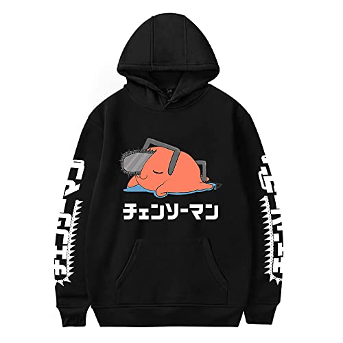 acsefire Chainsaw Man À Capuche Mode Streetwear Sweat À Capuche Anime Caractère Imprimer Couleur Unie Pull Hommes Femmes - L - Noir 3