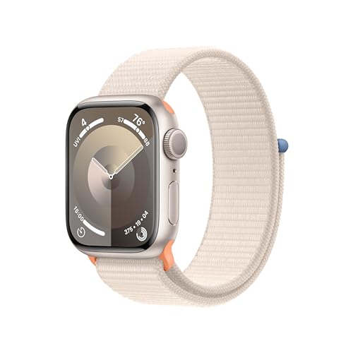 Apple Watch Series 9 [GPS 41mm] Smartwatch with Starlight Aluminum Case with Starlight Sport Loop One Size. Fitness Tracker, ECG Apps, Always-On Retina Display, Carbon Neutral - Starlight Aluminum Case with Starlight Sport Loop - 41mm Case - One Size - fits 130–200mm wrists